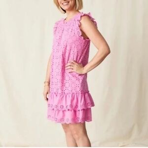 Matilda Jane Womens Shift into Spring Eyelet Pink Dress Size LG Excellent Cond